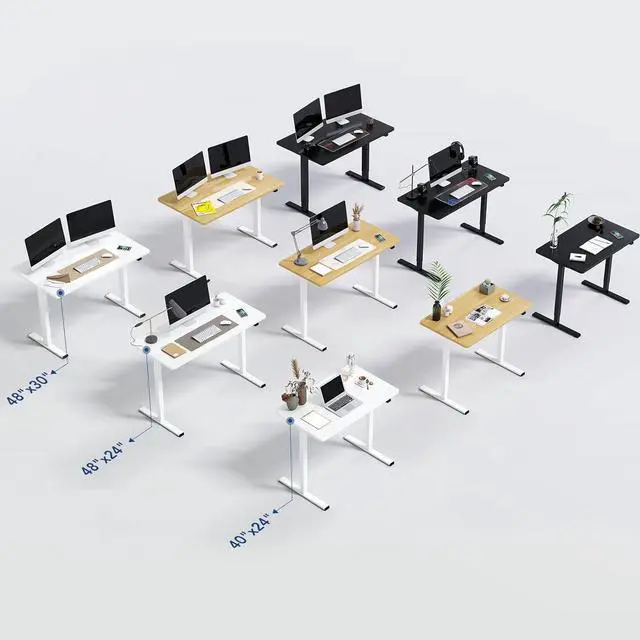 Alt view image 7 of 7 - Electric Standing Desk 48 x 24 Inches, Height Adjustable Stand Up Desk w/2-Button Controller, Ergonomic Computer Desk for Home Office, White Frame + Natural Tabletop