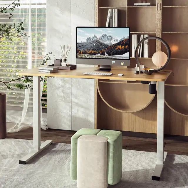 Alt view image 2 of 7 - Electric Standing Desk 48 x 24 Inches, Height Adjustable Stand Up Desk w/2-Button Controller, Ergonomic Computer Desk for Home Office, White Frame + Natural Tabletop