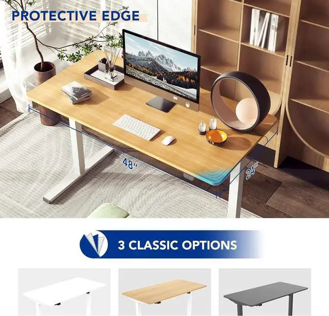Alt view image 5 of 7 - Electric Standing Desk 48 x 24 Inches, Height Adjustable Stand Up Desk w/2-Button Controller, Ergonomic Computer Desk for Home Office, White Frame + Natural Tabletop