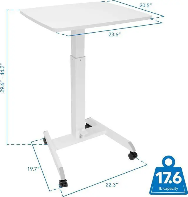 Alt view image 7 of 7 - Rolling Desk Adjustable Height, Laptop Cart, Computer Desk with Wheels 23.6" x 20.5", Rolling Laptop Stand, Mobile Workstation Cart for Bed, Small Rolling Computer Table with Wheels (White)