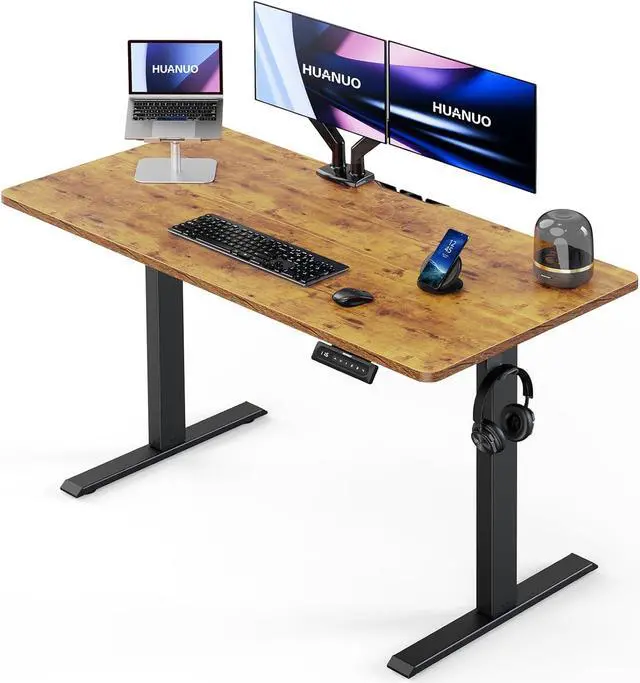 Main image of Electric Standing Desk Adjustable Height, 48" x 24" Sit Stand Home Office Desk, 4 Memory Height Setting, Computer Workstation, Vintage Brown