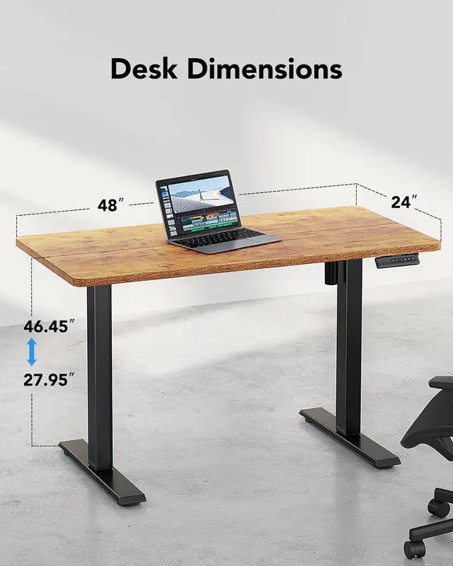 Alt view image 3 of 7 - Electric Standing Desk Adjustable Height, 48" x 24" Sit Stand Home Office Desk, 4 Memory Height Setting, Computer Workstation, Vintage Brown