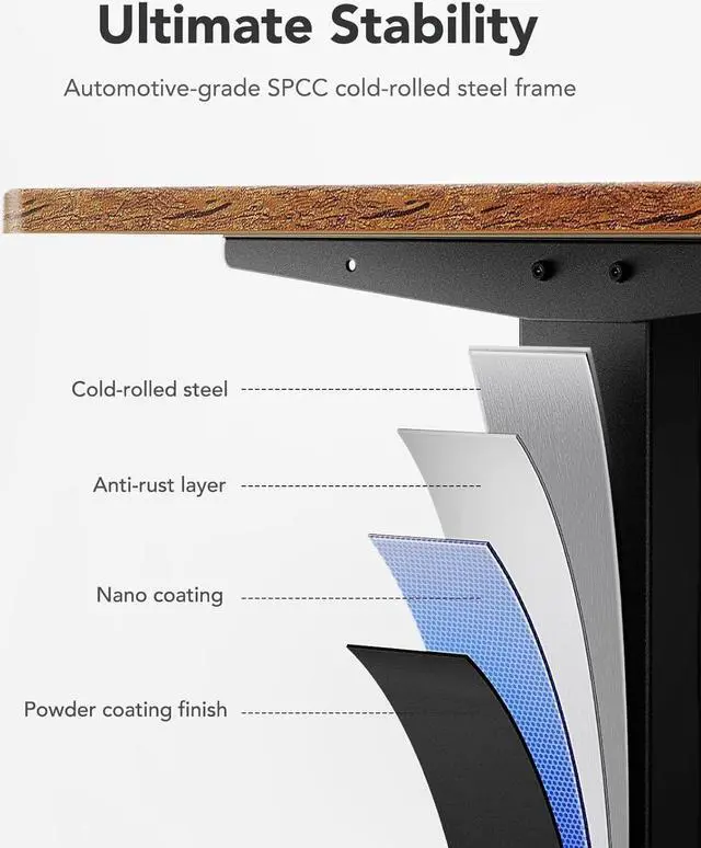 Alt view image 5 of 7 - Electric Standing Desk Adjustable Height, 48" x 24" Sit Stand Home Office Desk, 4 Memory Height Setting, Computer Workstation, Vintage Brown