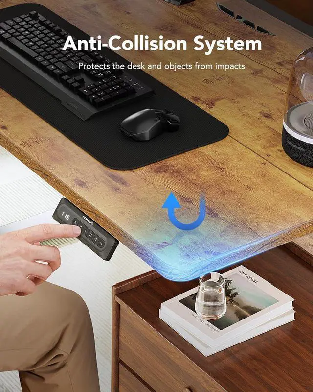 Alt view image 7 of 7 - Electric Standing Desk Adjustable Height, 48" x 24" Sit Stand Home Office Desk, 4 Memory Height Setting, Computer Workstation, Vintage Brown