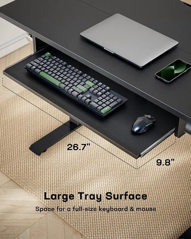 Alt view image 2 of 7 - Standing Desk Adjustable Height with Extra Large Keyboard Tray, Electic Adjustable Desk with 4 Memory Presets Cable Management 2 Storage Hooks, Sit Stand Up Desk for Home Office