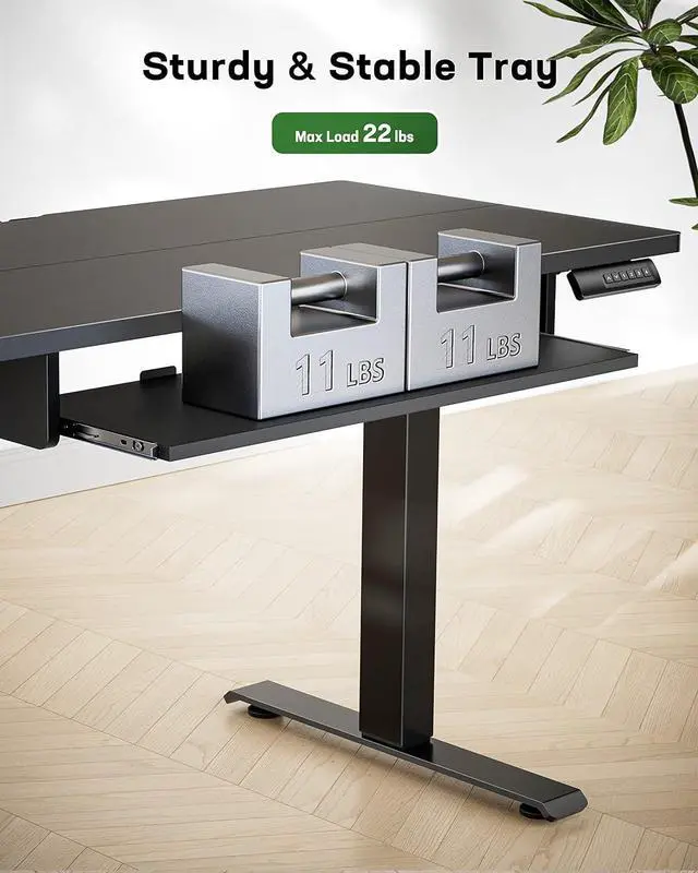 Alt view image 3 of 7 - Standing Desk Adjustable Height with Extra Large Keyboard Tray, Electic Adjustable Desk with 4 Memory Presets Cable Management 2 Storage Hooks, Sit Stand Up Desk for Home Office
