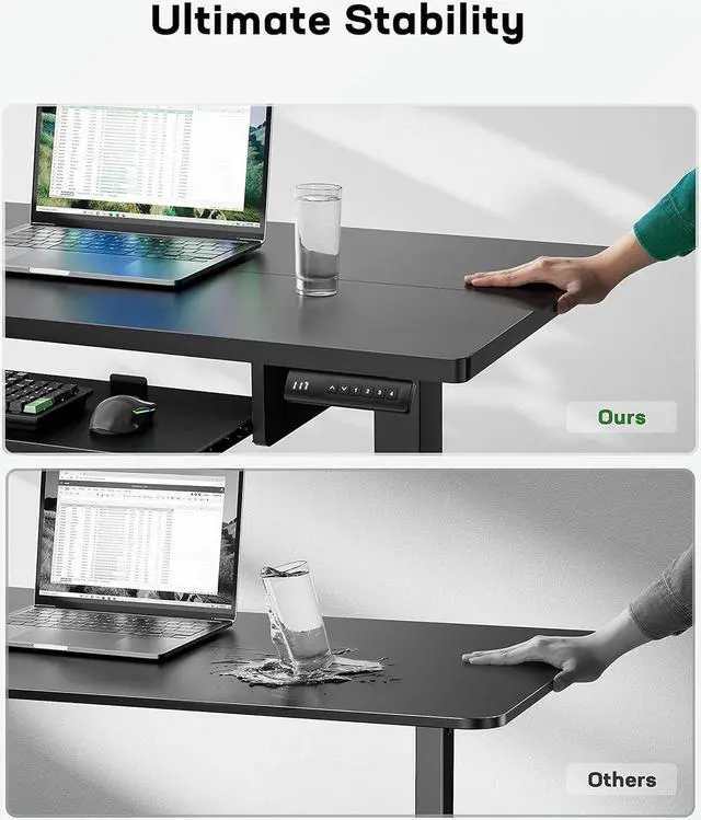 Alt view image 6 of 7 - Standing Desk Adjustable Height with Extra Large Keyboard Tray, Electic Adjustable Desk with 4 Memory Presets Cable Management 2 Storage Hooks, Sit Stand Up Desk for Home Office