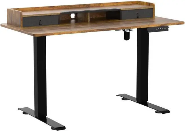 Alt view image 6 of 7 - Electric Standing Desk with Dual Drawers, 48 x 24 Inches Height Adjustable Desk with Storage Shelf, Sit Stand Desk with 4 Memory Preset, 2 Hooks, Stand Up Desk for Home Office, Rustic Brown