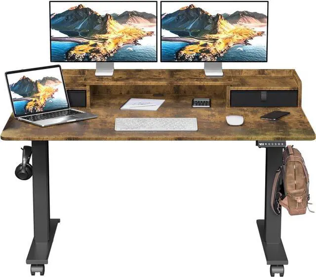 Main image of ExaDesk 55×30 Inch Electric Standing Desk with 2 Drawers, Adjustable Height Widened Stand Up Desk with Storage Shelf, Sit to Stand Ergonomic Workstation for Home Office