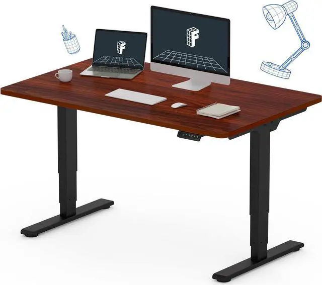Main image of Stand Up Desk 3 Stages Dual Motor Electric Standing Desk 48x30 Inch Whole-Piece Board Height Adjustable Desk Electric Sit Stand Desk(Black Frame + Mahogany Desktop, 2 Packages)