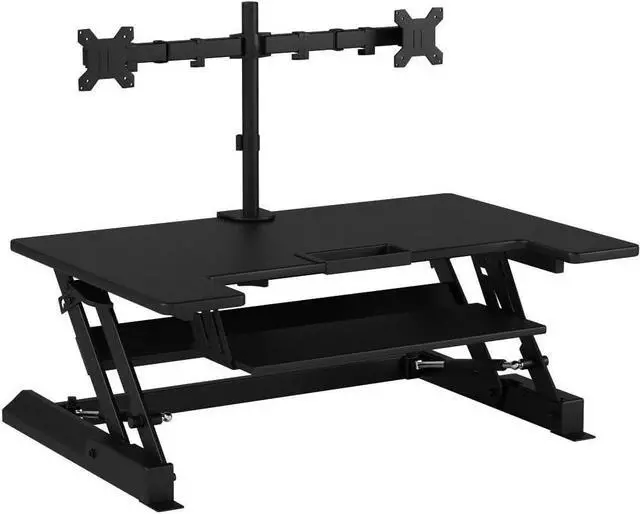 Alt view image 5 of 7 - Standing Desk Converter with Bonus Dual Monitor Mount Included - Height Adjustable Stand Up Desk - Wide 36 Inch Sit Stand Workstation with Gas Spring Lift Black (MI-7934)