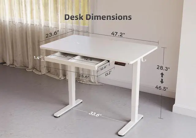 Alt view image 3 of 7 - Standing Desk with Drawers, 48 x 24 Inch Adjustable Height Stand Up Desk, Electric Sit Stand Computer Desk for Home Office, White