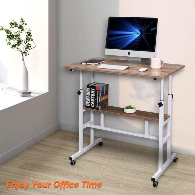 AIZ Mobile Standing Desk Adjustable Computer Desk with Rolling Wheels Home Office Double layer Computer Workstation Portable Laptop Table for Standing or Sitting Adults or Children Oak 39.4 x 23.6 New...