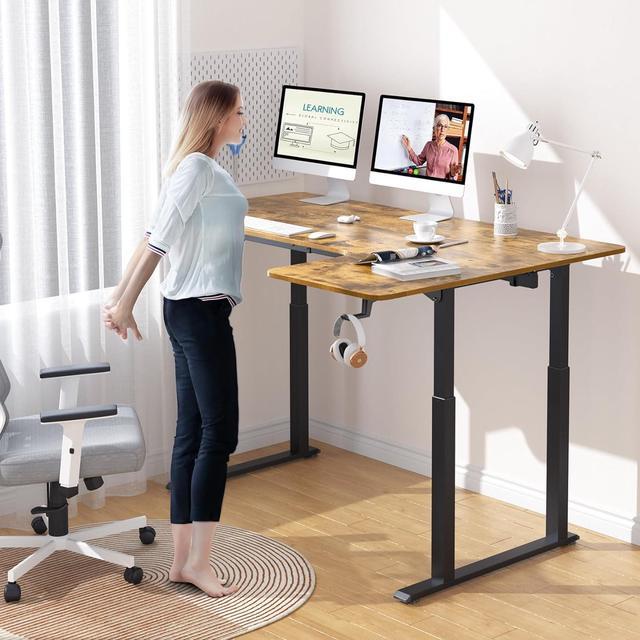 Alt view image 2 of 7 - Standing Desk, 63 x 43 Inch L Shaped Desk, Electric Height Adjustable Dual Motor Sit Stand Desk, Corner Stand Up Desk, Large Computer Workstation for Home Office with 4 Stable Legs