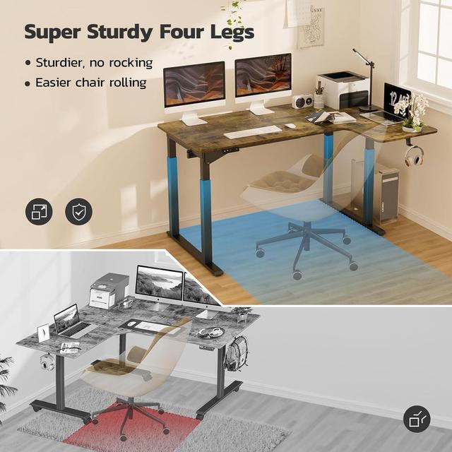 Alt view image 7 of 7 - Standing Desk, 63 x 43 Inch L Shaped Desk, Electric Height Adjustable Dual Motor Sit Stand Desk, Corner Stand Up Desk, Large Computer Workstation for Home Office with 4 Stable Legs