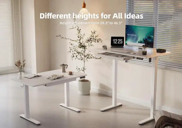 Alt view image 6 of 7 - Standing Desk with Drawers, 48 x 24 Inch Adjustable Height Stand Up Desk, Electric Sit Stand Computer Desk for Home Office, White