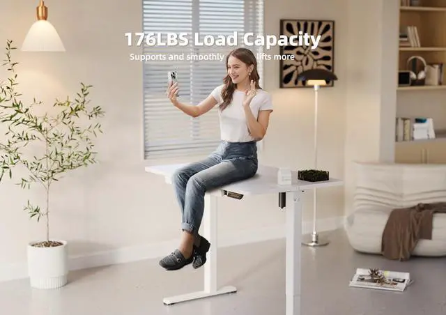 Alt view image 7 of 7 - Standing Desk with Drawers, 48 x 24 Inch Adjustable Height Stand Up Desk, Electric Sit Stand Computer Desk for Home Office, White