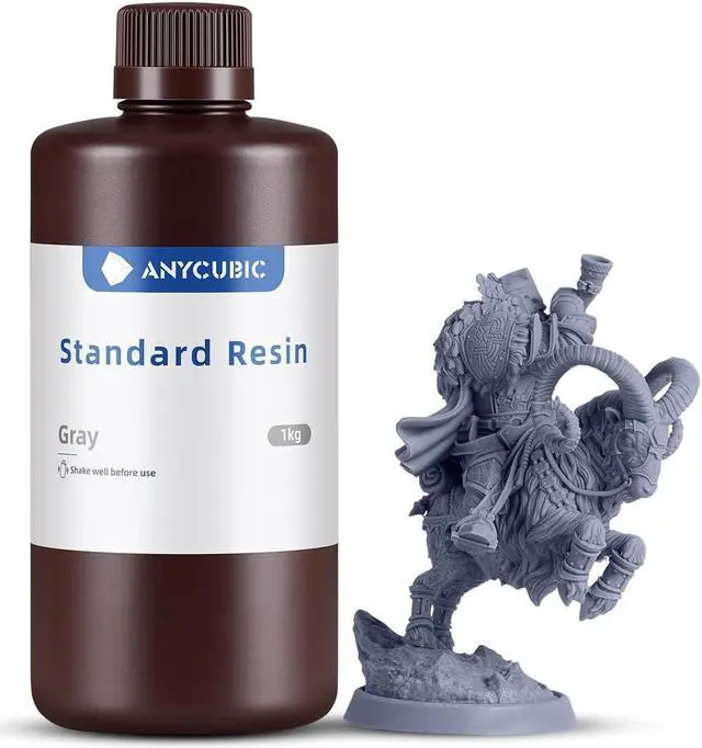 Main image of ANYCUBIC 3D Printer Resin, 405nm SLA UV-Curing Resin with High Precision and Quick Curing & Excellent Fluidity for LCD 3D Printing (Grey, 1kg)