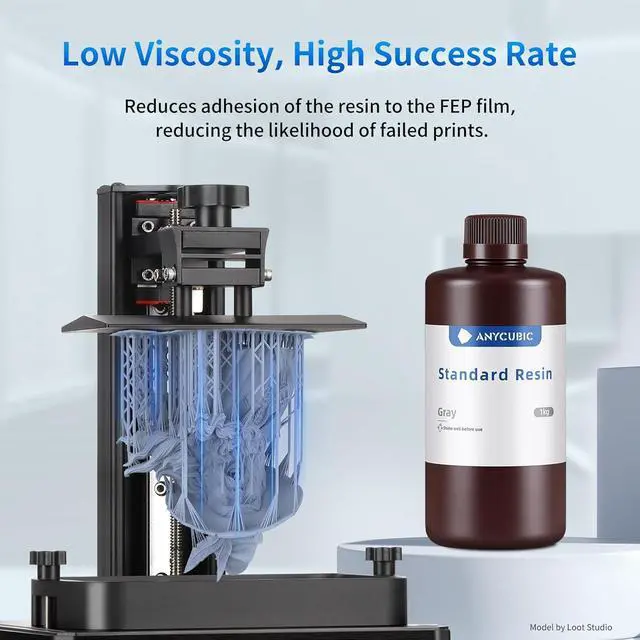 Alt view image 4 of 7 - ANYCUBIC 3D Printer Resin, 405nm SLA UV-Curing Resin with High Precision and Quick Curing & Excellent Fluidity for LCD 3D Printing (Grey, 1kg)