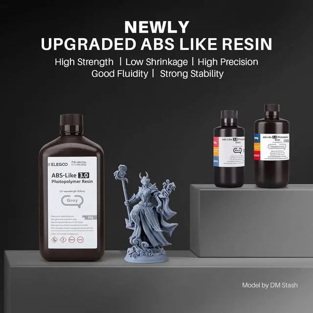 Alt view image 2 of 7 - ELEGOO ABS-Like 3D Printer Resin 3.0, 405nm UV-Curing Photopolymer Resin for LCD/DLP 3D Printing, with Enhanced Strength and Toughness, High Precision, Low Viscosity, Grey 1000g