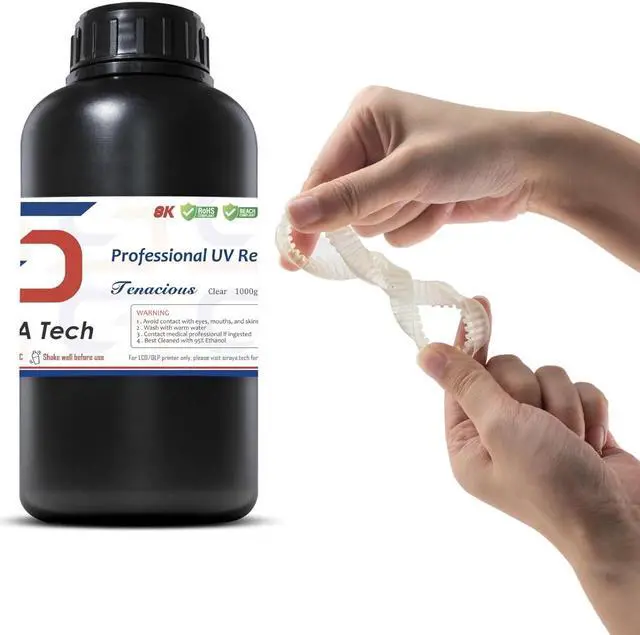 Main image of Siraya Tech Tenacious 3D Printer Resin Flexible 405nm UV-Curing Resin with High Impact Resistance Standard Photopolymer Resin for LCD DLP 3D Printing (1000g, Clear)