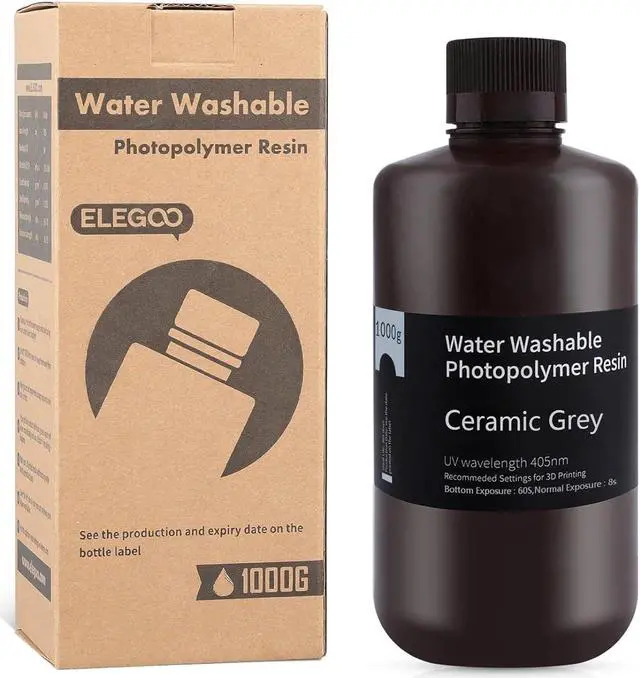 Alt view image 7 of 7 - ELEGOO Water Washable 3D Printer Resin, Rapid Resin 405nm LCD UV-Curing Standard Photopolymer Resin for LCD 3D Printer Grey 1000G