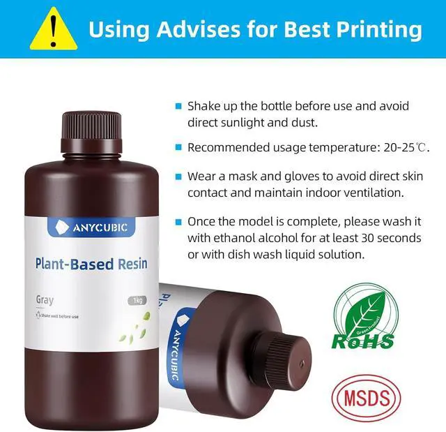 Alt view image 6 of 7 - ANYCUBIC 3D Printer Resin, 405nm Plant-Based Rapid Resin, Low Odor, Photopolymer Resin for LCD 3D Printing,1kg Grey