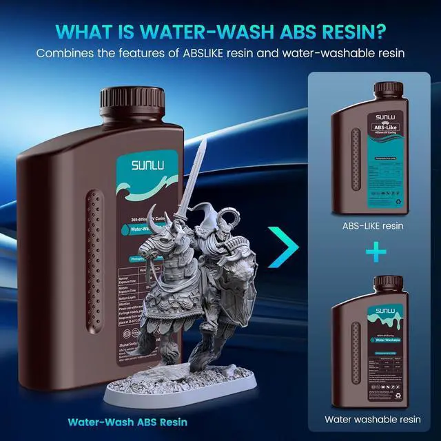 Alt view image 2 of 7 - SUNLU 1000g Water-Wash ABS Resin, Combines features of ABSLIKE Resin & Water Washable Resin, Non Brittle, High Precision, Low Shrinkage, Fast Curing 3D Resin for LCD DLP SLA 3D Printers, 1KG Grey