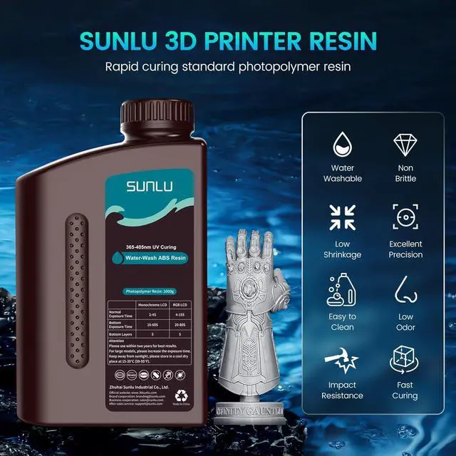 Alt view image 4 of 7 - SUNLU 1000g Water-Wash ABS Resin, Combines features of ABSLIKE Resin & Water Washable Resin, Non Brittle, High Precision, Low Shrinkage, Fast Curing 3D Resin for LCD DLP SLA 3D Printers, 1KG Grey