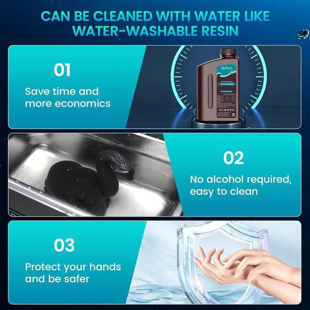 Alt view image 6 of 7 - SUNLU 1000g Water-Wash ABS Resin, Combines features of ABSLIKE Resin & Water Washable Resin, Non Brittle, High Precision, Low Shrinkage, Fast Curing 3D Resin for LCD DLP SLA 3D Printers, 1KG Grey
