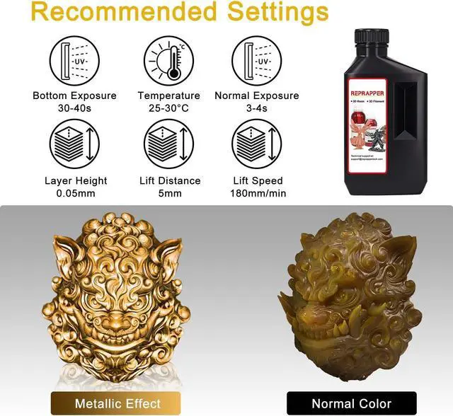 Alt view image 2 of 6 - MetalShift 3D Printer Resin 405nm Fast UV-Curing Standard Photopolymer 3D Printing Resin with Metallic Shine for LCD Printer, Gilded Glow 1000g