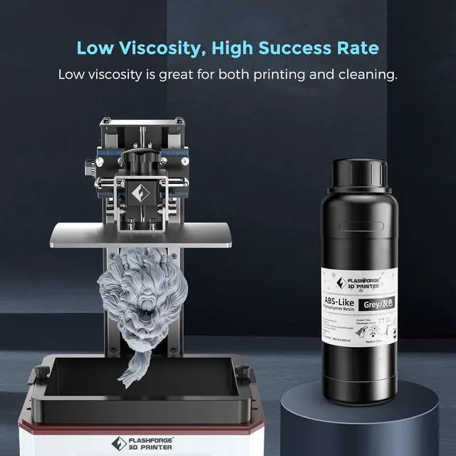 Alt view image 4 of 7 - Flashforge Upgraded ABS-Like Resin High Strength and Toughness 3D Printer Resin 405nm Fast UV Curing Photopolymer Resin 3D Printing Liquid, High Precision ABS Resin for LCD 3D Printing (Grey, 500g)