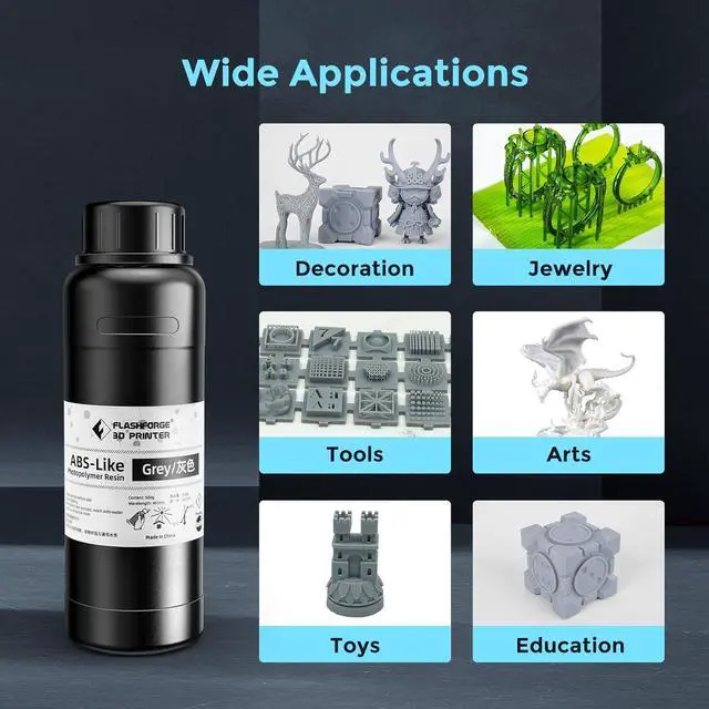 Alt view image 6 of 7 - Flashforge Upgraded ABS-Like Resin High Strength and Toughness 3D Printer Resin 405nm Fast UV Curing Photopolymer Resin 3D Printing Liquid, High Precision ABS Resin for LCD 3D Printing (Grey, 500g)
