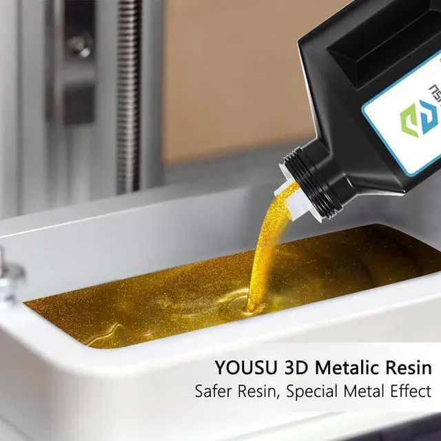 Alt view image 3 of 6 - YOUSU 3D Printer Metallic Resin,Fast Curing 3D Metal Printing Bronze Resin 1KG, Magical Metallic Effect Photopolymer Brass Color Resin for LCD DLP 3D Printing (1000g,Metal Gold)