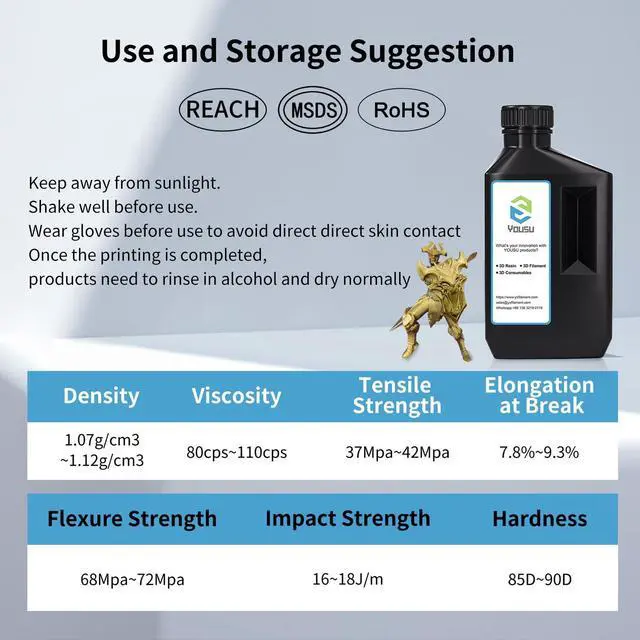 Alt view image 6 of 6 - YOUSU 3D Printer Metallic Resin,Fast Curing 3D Metal Printing Bronze Resin 1KG, Magical Metallic Effect Photopolymer Brass Color Resin for LCD DLP 3D Printing (1000g,Metal Gold)