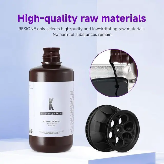 Alt view image 4 of 7 - RESIONE Tough 3D Printer Resin, Not Brittle ABS Like Tough & Rigid 3D Resin for LCD 3D Printing UV 405nm (K Black 500g)