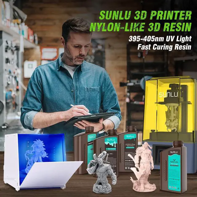 Alt view image 7 of 7 - SUNLU 3D Printer Resin, Strong Durable Nylon Like 3D Resin for LCD DLP SLA Resin 3D Printers, 395-405nm UV Light Curing 3D Printing Liquid Photopolymer Resin, Good for Functional Parts, 1000g, Black