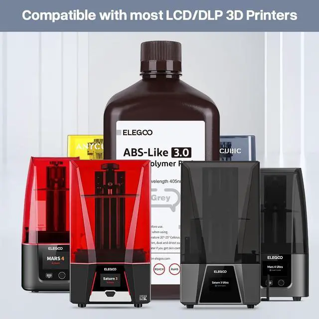 Alt view image 7 of 7 - ELEGOO Upgraded ABS-Like 3D Printer Resin 3.0, 405nm UV-Curing LCD Resin High Precision Fast Curing Non-Brittle Photopolymer Resin for LCD Printing Grey 2KG
