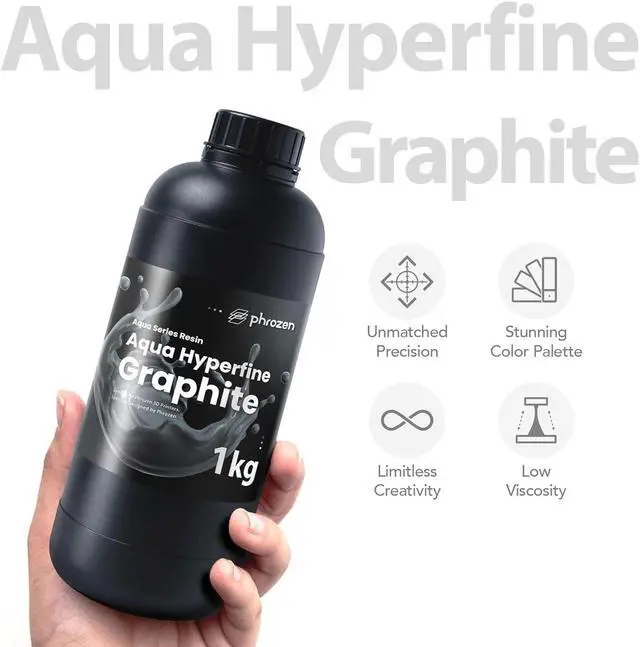 Alt view image 2 of 7 - phrozen Aqua Hyperfine Photopolymer Resin for 9K, 12K or Higher Resolution 3D Printers, 405nm LCD UV-Curing 3D Printing with Low Shrinkage & Superior Precision, Smooth Surface Finish (Graphite, 1KG)