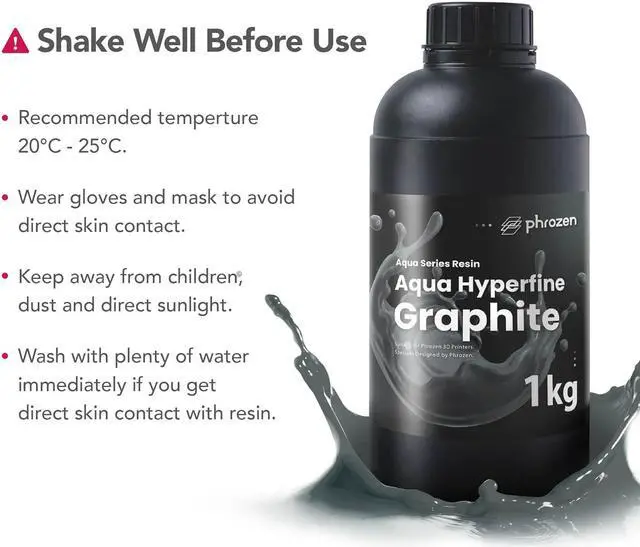Alt view image 7 of 7 - phrozen Aqua Hyperfine Photopolymer Resin for 9K, 12K or Higher Resolution 3D Printers, 405nm LCD UV-Curing 3D Printing with Low Shrinkage & Superior Precision, Smooth Surface Finish (Graphite, 1KG)