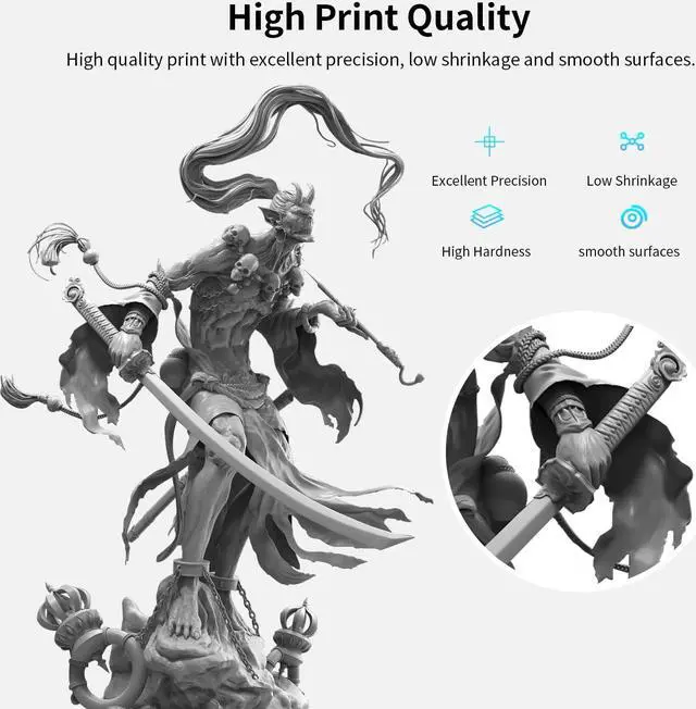 Alt view image 2 of 7 - Official Creality 3D Printer Resin 405nm, Fast UV-Curing Resin, High Precision Safety Low Odor Quick Curing Standard Photopolymer Resin for LCD 3D Printing, Grey 500g