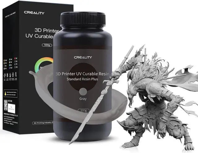 Main image of Official Creality 3D Printer Resin 405nm, Fast UV-Curing Resin, High Precision Safety Low Odor Quick Curing Standard Photopolymer Resin for LCD 3D Printing, Grey 500g