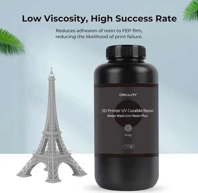 Alt view image 2 of 7 - Creality Water Washable Resin, 1KG High Precision 3D Printer Resin with Low Viscosity, LCD UV-Curing Resin 405nm Standard Photopolymer Resin for LCD 3D Printing (Grey)