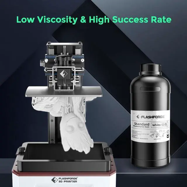 Alt view image 4 of 7 - FLASHFORGE 3D Printer Resin, Fast Curing Standard 3D Resin High Precision & Excellent Fluidity with Low Odor, 405nm UV Curing 3D Printing Resin for LCD/DLP/SLA Resin 3D Printer (White, 2KG)