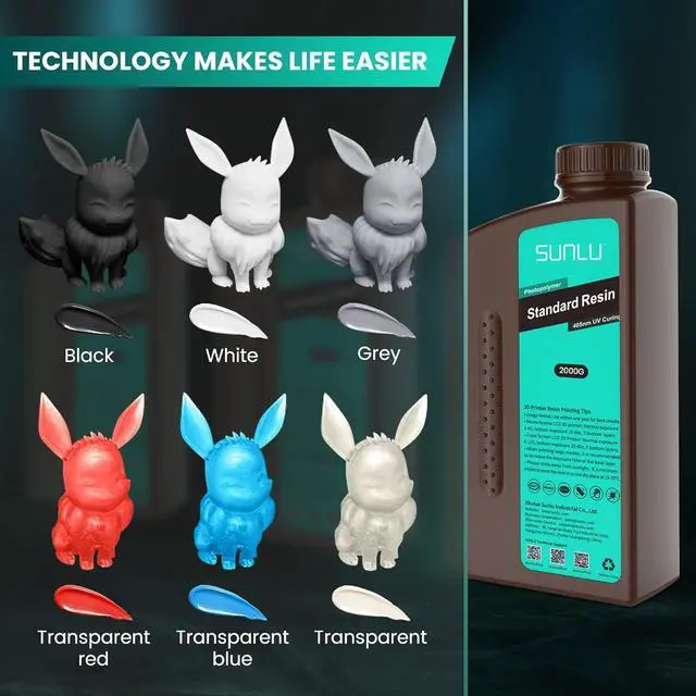 Alt view image 7 of 7 - SUNLU 3D Printer Resin, 2000g Standard Photopolymer 405nm UV Curing Resin for 4K/8K LCD/DLP/SLA Resin 3D Printer, 3D Printing Liquid Fast Curing Resin, High Precision, Low Shrinkage, 2KG, Clear Blue