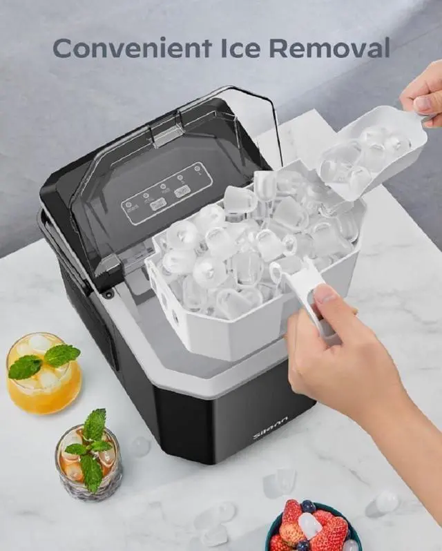 Alt view image 2 of 6 - Ice Maker Countertop, Portable Ice Machine with Carry Handle, Self-Cleaning Ice Makers with Basket and Scoop, 9 Cubes in 6 Mins, 26 lbs per Day, Ideal for Home, Kitchen, Camping, RV