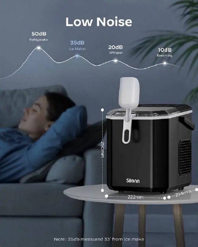 Alt view image 6 of 6 - Ice Maker Countertop, Portable Ice Machine with Carry Handle, Self-Cleaning Ice Makers with Basket and Scoop, 9 Cubes in 6 Mins, 26 lbs per Day, Ideal for Home, Kitchen, Camping, RV