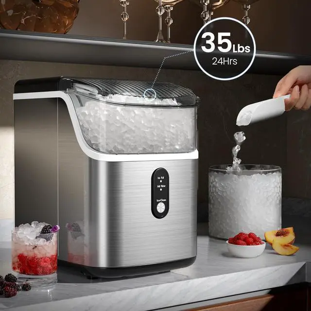 Alt view image 2 of 7 - Nugget Ice Makers Countertop,Pebble Ice Maker Machine with Chewable Ice, 35lbs/Day,One-Click Operation,Self-Cleaning Countertop Ice Machine,Pellet Ice Maker Countertop for Home/Kitchen/Office