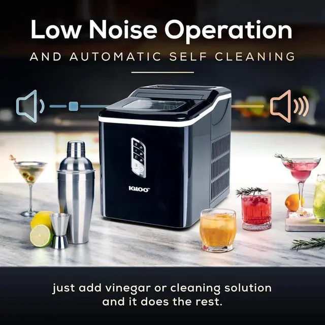 Alt view image 5 of 5 - Igloo Automatic Ice Maker, Self- Cleaning, Countertop Size, 26 Pounds in 24 Hours,9 Large or Small Cubes in 7 Minutes,LED Control Panel, Scoop Included, for Water Bottles,Mixed Drinks,Black