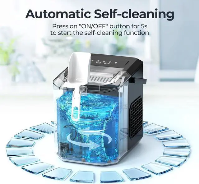 Alt view image 5 of 7 - Ice Makers Countertop with Self-Cleaning, 9 Ice Cubes in 6Mins, 26.5lbs/24Hrs, Portable Ice Maker with Ice Scoop/Basket for Kitchen/Home/Bar, Black